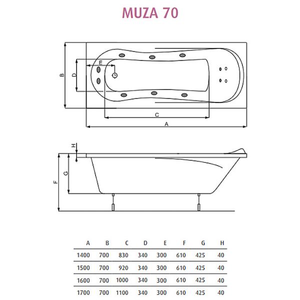 Акриловая ванна Poolspa Muza 150x70 (сифон автомат)