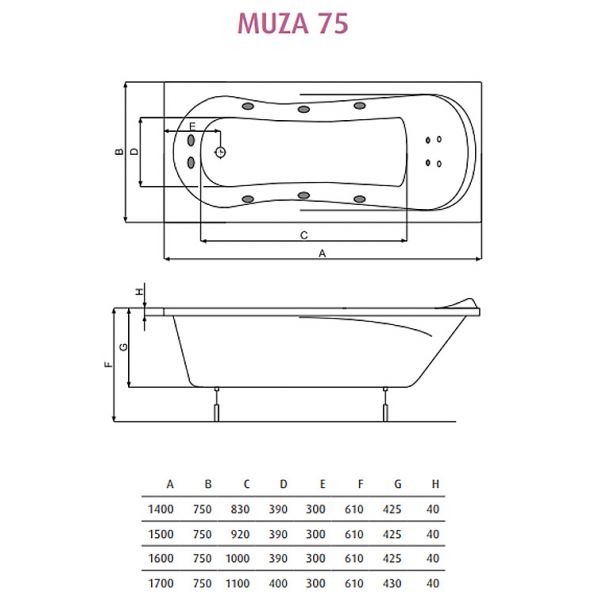 Акриловая ванна Poolspa Muza 150x75 (сифон автомат)