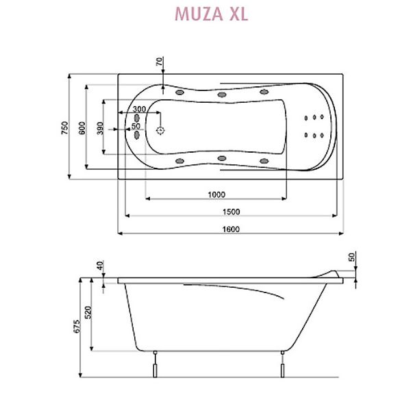 Акриловая ванна Poolspa Muza XL 160x75 (сифон автомат)