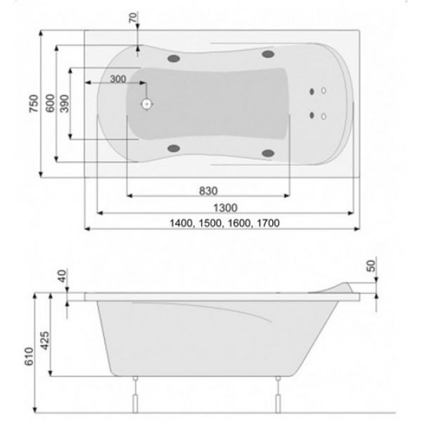 Акриловая ванна Poolspa Muza 140x75 (сифон автомат)