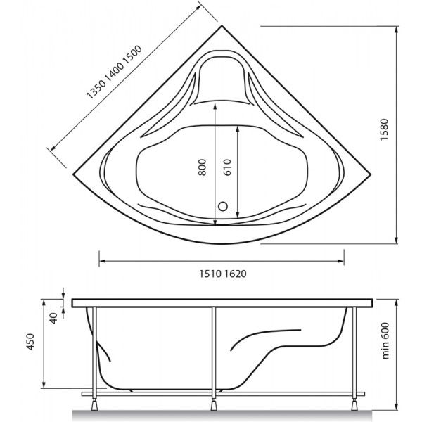 Акриловая ванна Relisan Mira 135x135 (сифон автомат)