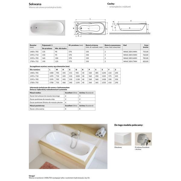 Акриловая ванна Excellent Sekwana 150x70 (сифон автомат)
