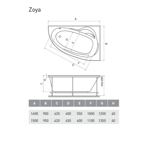 Акриловая ванна Relisan Zoya 150x95 (сифон автомат)