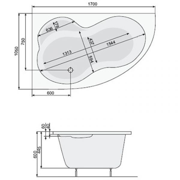 Акриловая ванна Poolspa Mistral 170x105 (сифон автомат)