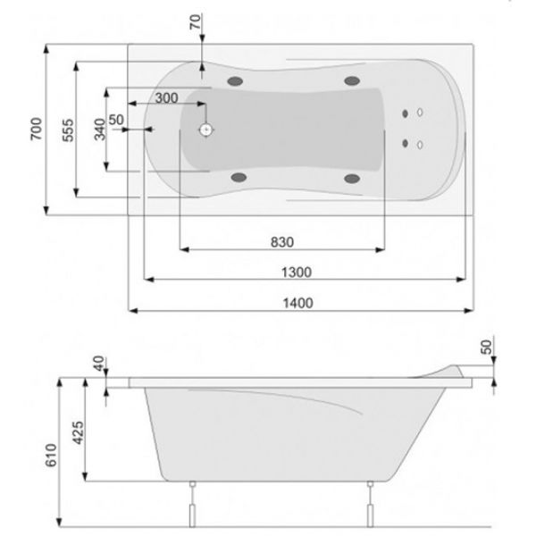 Акриловая ванна Poolspa Muza 140x70 (сифон автомат)
